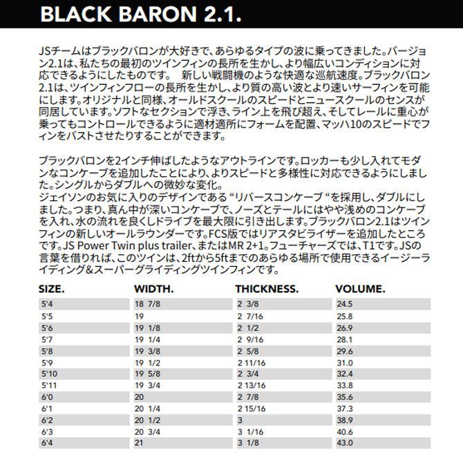 中古】JSサーフボード ブラックバロン 2.1 PU モデル 5'6