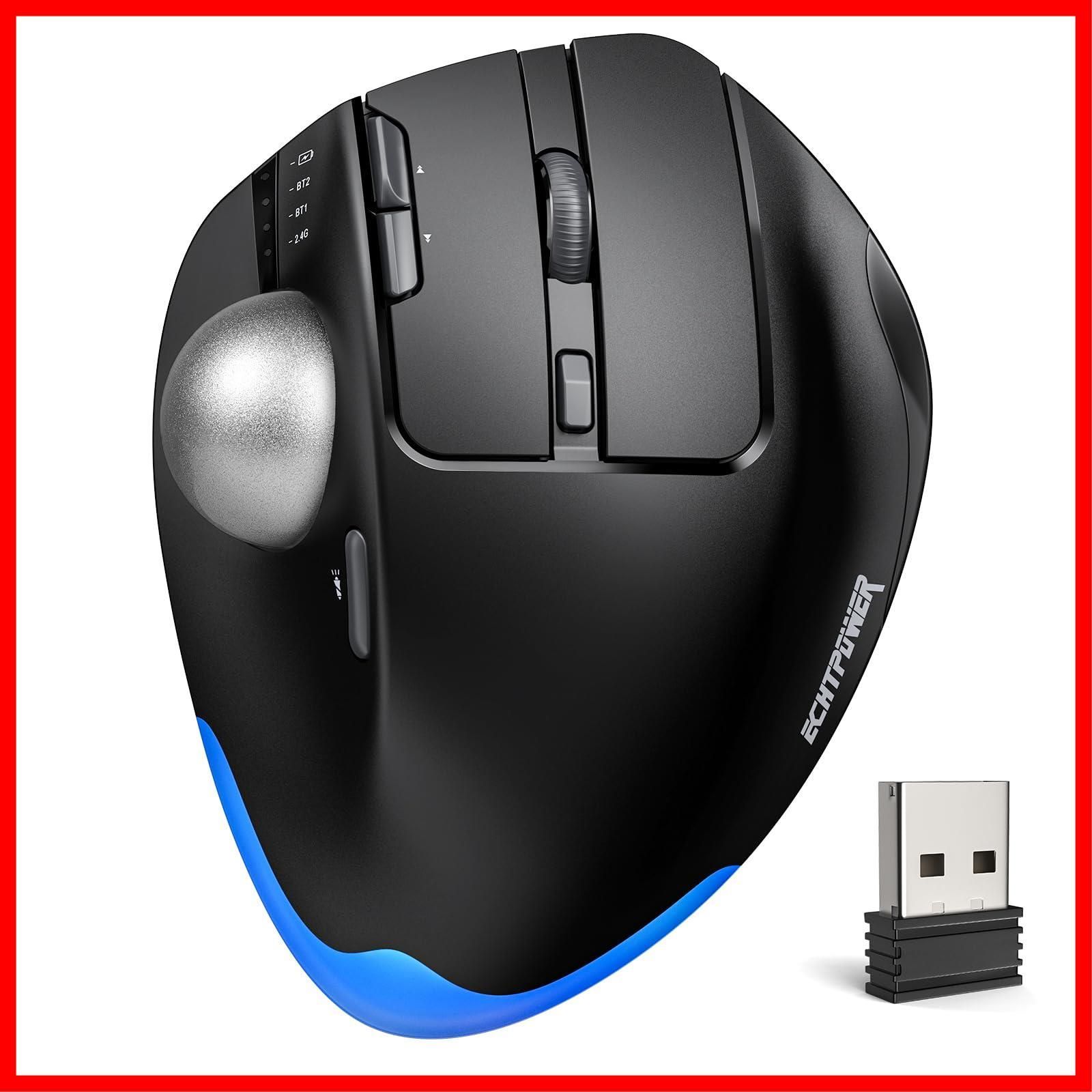 【ラスト1点】トラックボールマウス Bluetooth/2.4GHz両対応 0と18傾斜調整 ECHTPower RGBライト付き 5段階DPI調節 Type-c充電式 静音 長時間使用 8ボタン 右手用 人間工学デザイン オフィス/在宅勤務用 W