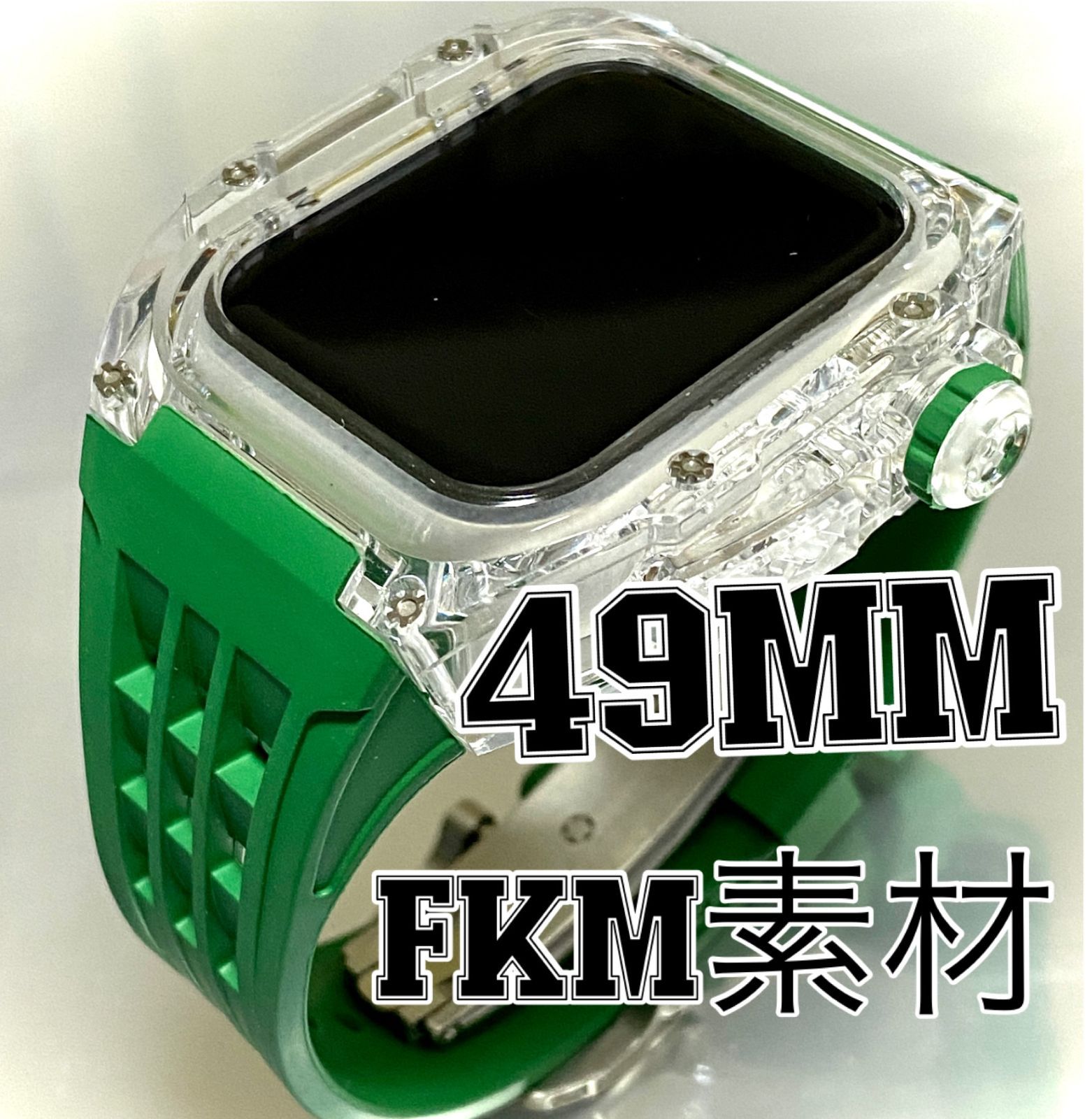 Apple Watch レッド FKM最高級ラバーバンド ケース カバー