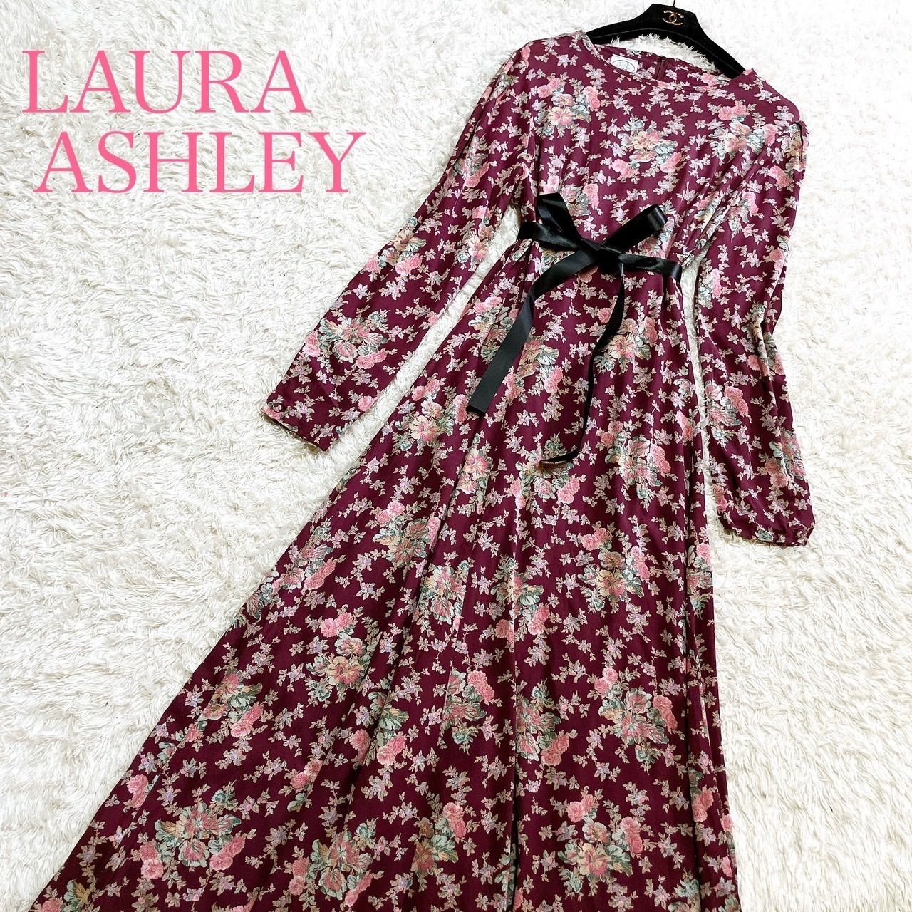 【美品】ローラアシュレイ 大きいサイズ 花柄ロングワンピース XL 13号 美品ローラアシュレイ13号XL 大きいサイズ花柄ワンピースピンク