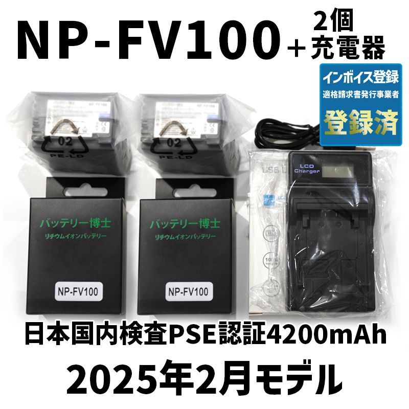 PSE認証 2月モデル NP-FV100 互換バッテリー 2個 USB急速充電器 FDR-AX30 AX45 AX60 AX100 AX700 HDR-CX680 NP-FV50 NP-FV70 FH100