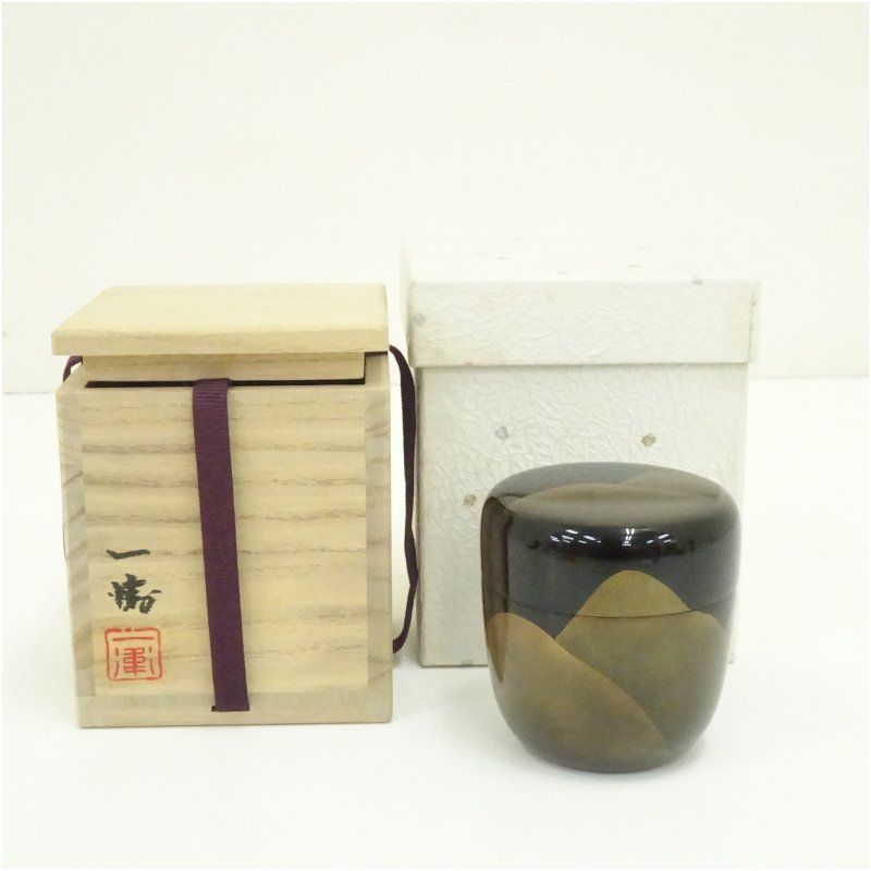加藤一衛造 漆塗 遠山蒔絵棗 共箱 茶道 茶道具 おしゃれ 茶器 なつめ 茶入 薄茶器 薄茶 薄器 お茶 茶 抹茶 抹茶入れ 容器 骨董