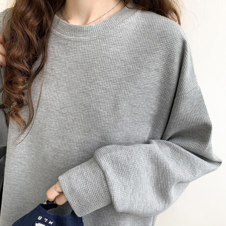 ワッフル Tシャツ レディース 長袖 tシャツ ゆったり トップス プルオーバー トレーナー クルーネック 丸首 カットソー 無地 カジュアル シンプル ロンT ゆとめ ドロップショルダー 春 30代 wunib2561 WWW_NOITHATQUANGTHANH_NET