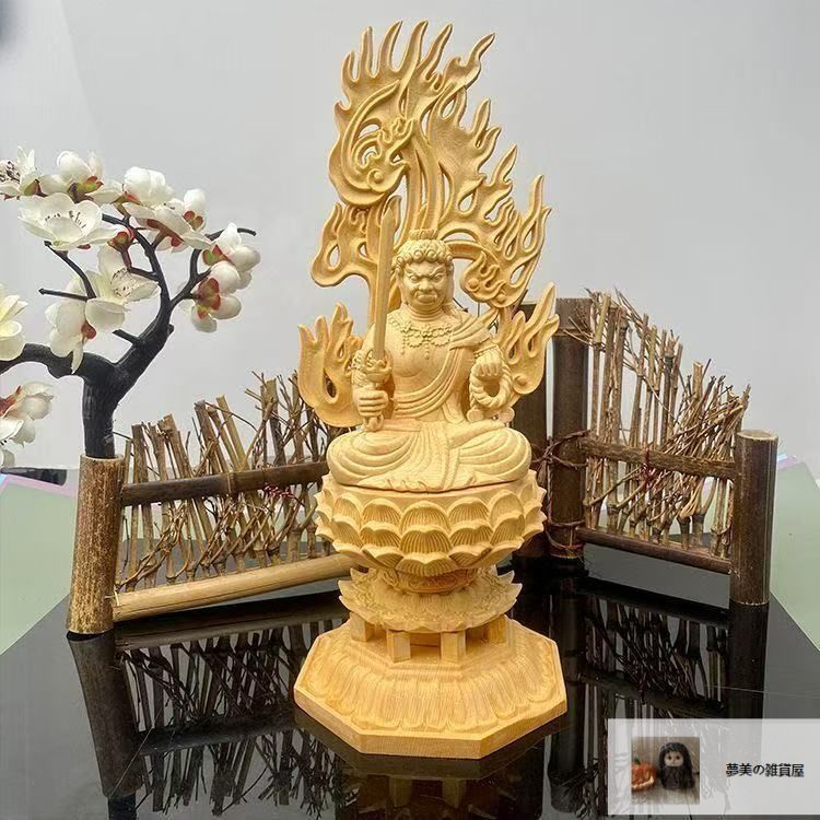 仏像 木彫 不動明王像 檜木 (約)高28cm×幅10cm×奥行8cm 不動明王 木彫 仏像 不動明王像 檜木 高約 28cm zchw0279(仏像