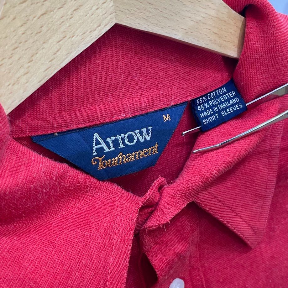Arrow ストライプ 半袖 ポロシャツ タイ製 Mサイズ レッド - メルカリ