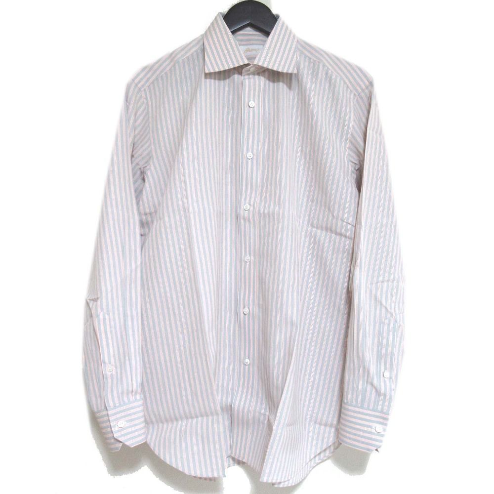 Brioni ブリオーニ ストライプ柄 コットン 長袖 シャツ 41|16サイズ レッド×グレー×ホワイト メンズ 古着