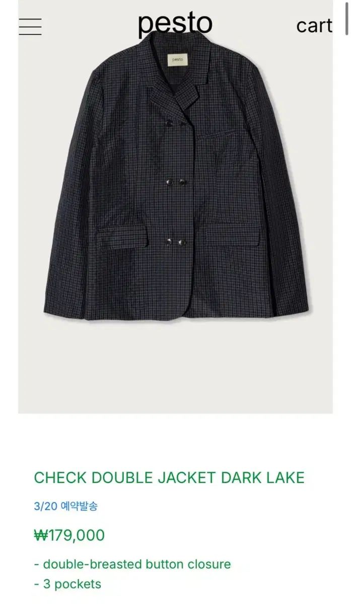 Pesto Check Double Jacket dark lake