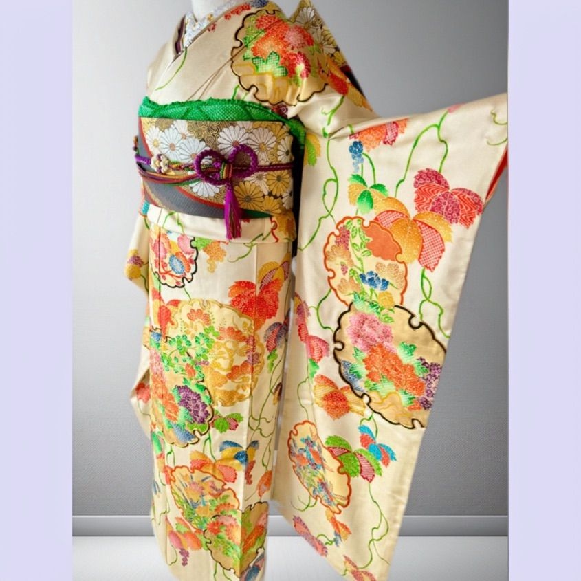 上質 振袖フルセット 正絹 159〜169cm 型友禅 正絹長襦袢 成人式 卒業式 結婚式