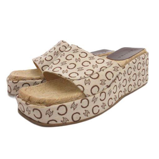 セリーヌ CELINE トリオンフ 厚底 サンダル キャンバス 36 白 ホワイト IBO82 |FF