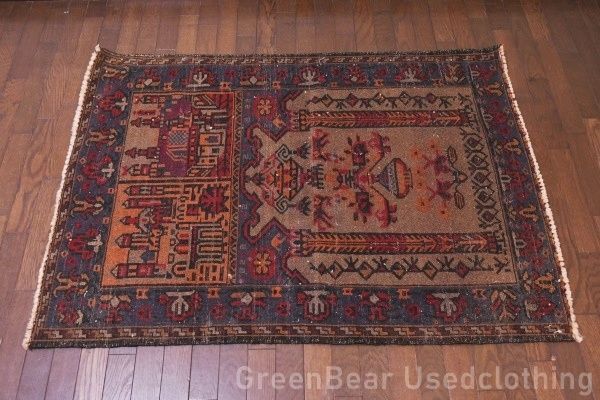 RAGU059 洋間や和室にも◎トライバルラグ 86cm×119cm ウール絨毯 アンティーク家具 ヴィンテージ ギャッベ キリム RAGU059 洋間や和室にも◎トライバルラグ 86cm×119cm ウール絨毯