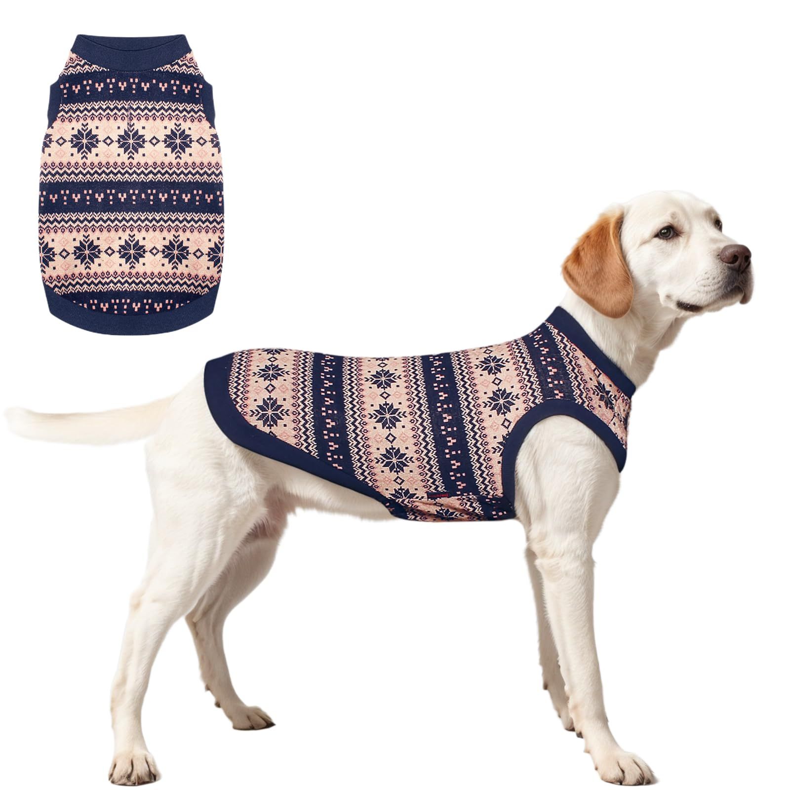 【新着商品】Kickred 犬用セーター 雪花柄 アーガイルチェックデザイン ペット服 洋服 新年 記念写真 お祝い 犬の秋冬服 保温 防寒コート 普段着 部屋着 お出かけウェアに 中型犬 大型犬