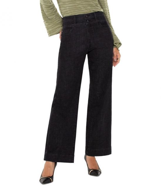 【送料無料】 リヴァプール ロサンゼルス レディース デニムパンツ ボトムス Stride Wide Leg Hi-Rise Super Black Crosshatch Denim in Rockville Rockville