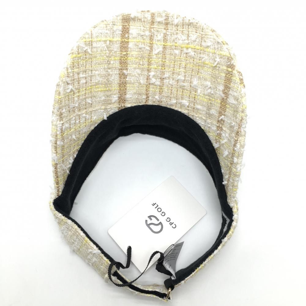 新品】CPG サンバイザー ベージュ×イエロー チェック柄 ツイード 新品】CPG サンバイザー ベージュ×イエロー チェック柄 ツイード