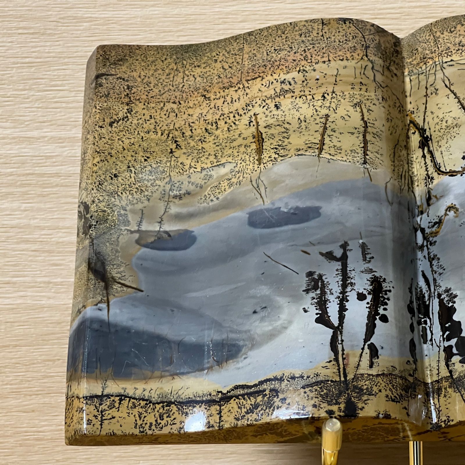 ⬛︎【１点もの】ピクチャージャスパー　天然石　ブックスタイル　自然風景模様　台座付 1点もの】ピクチャージャスパー 天然石 ブックスタイル 自然