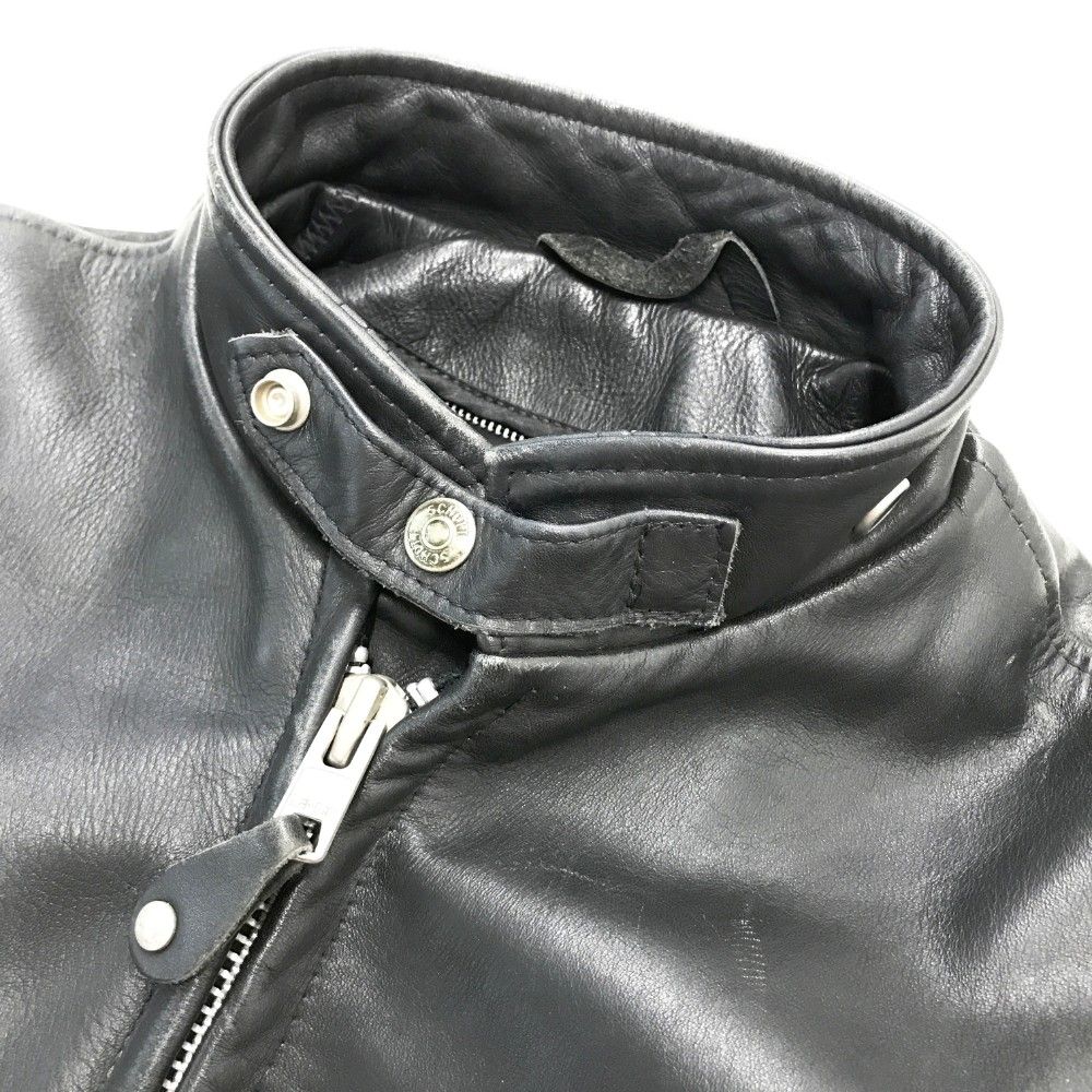 Schott ブラックレザーシングルライダース 34 USA製 SCHOTT シングル ライダース レザージャケット ブラック