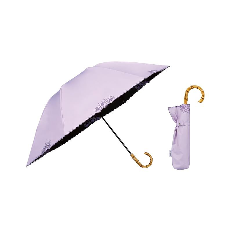 Wpc. 最強の日傘 UVO ウーボ 折りたたみ傘 3段 刺繍フラワー ラベンダー 遮光率＆UVカット率 UPF50＋ 遮熱 晴雨兼用 親骨55cm レディース バンブー おしゃれ 女性 UVO3F-015
