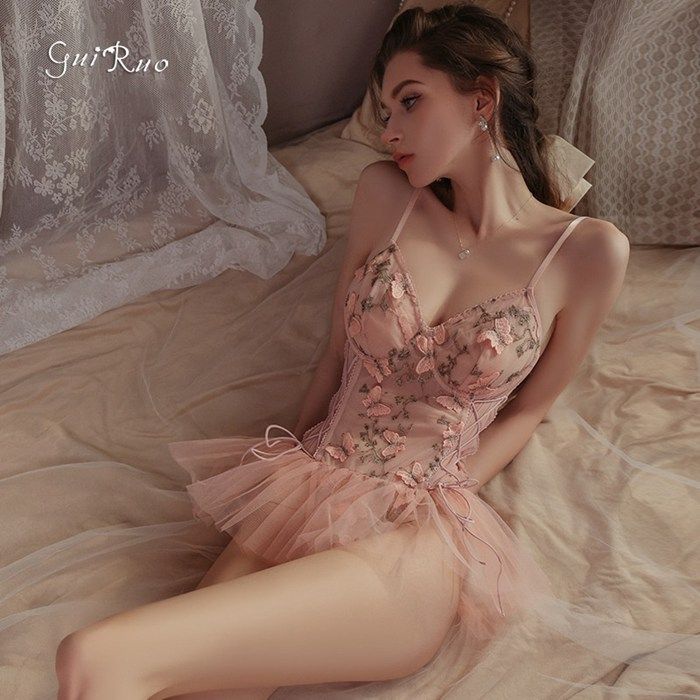 インポートランジェリー ネグリジェ ベビードール キャミソール 高級デザイン 上品 レース 刺繍 シースルー 赤 ワインレッド | [Foreted] ベビードール セクシー 人気 スリップ インナー