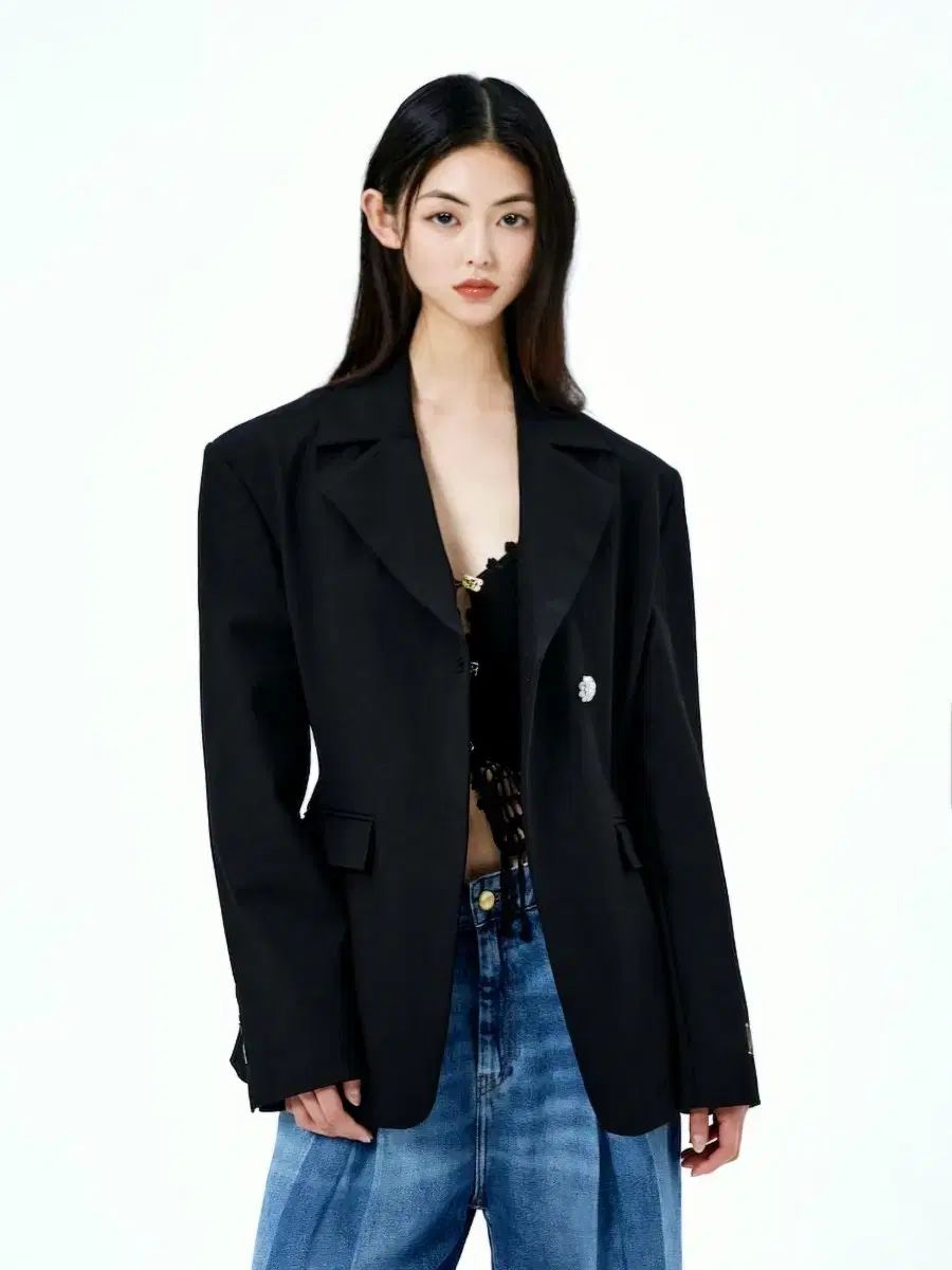 GANNI フラワーキュービック ヘビー コットン 仕立て ブレザー