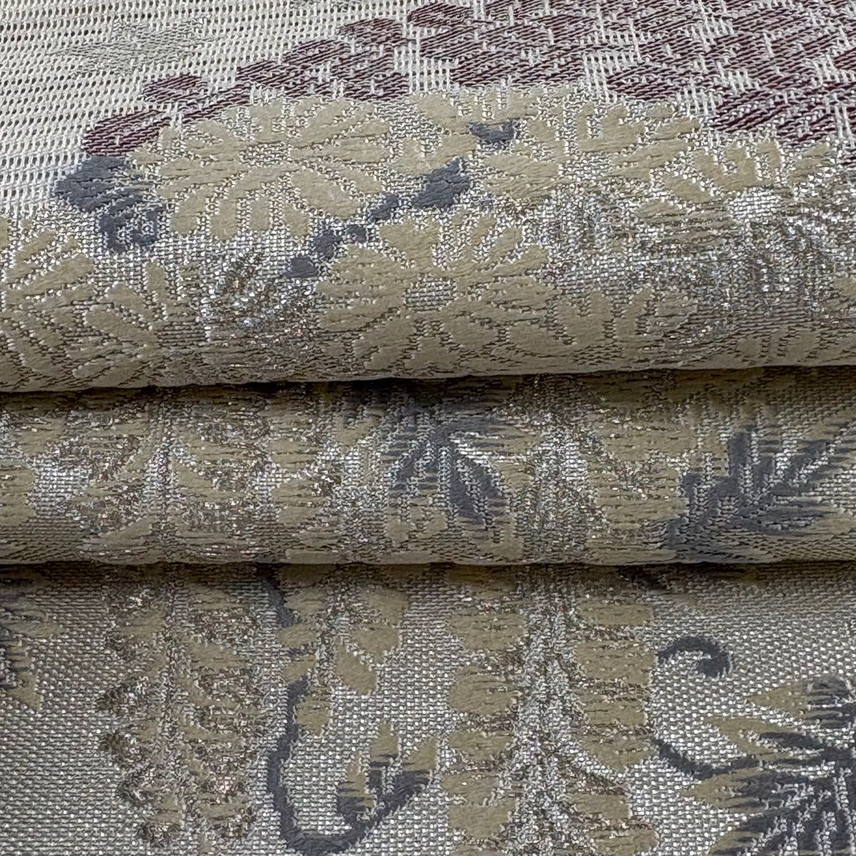 袋帯 美品 秀品 夏帯 絽 竜田川 菊 藤 金銀糸 箔 クリーム 六通 正絹 