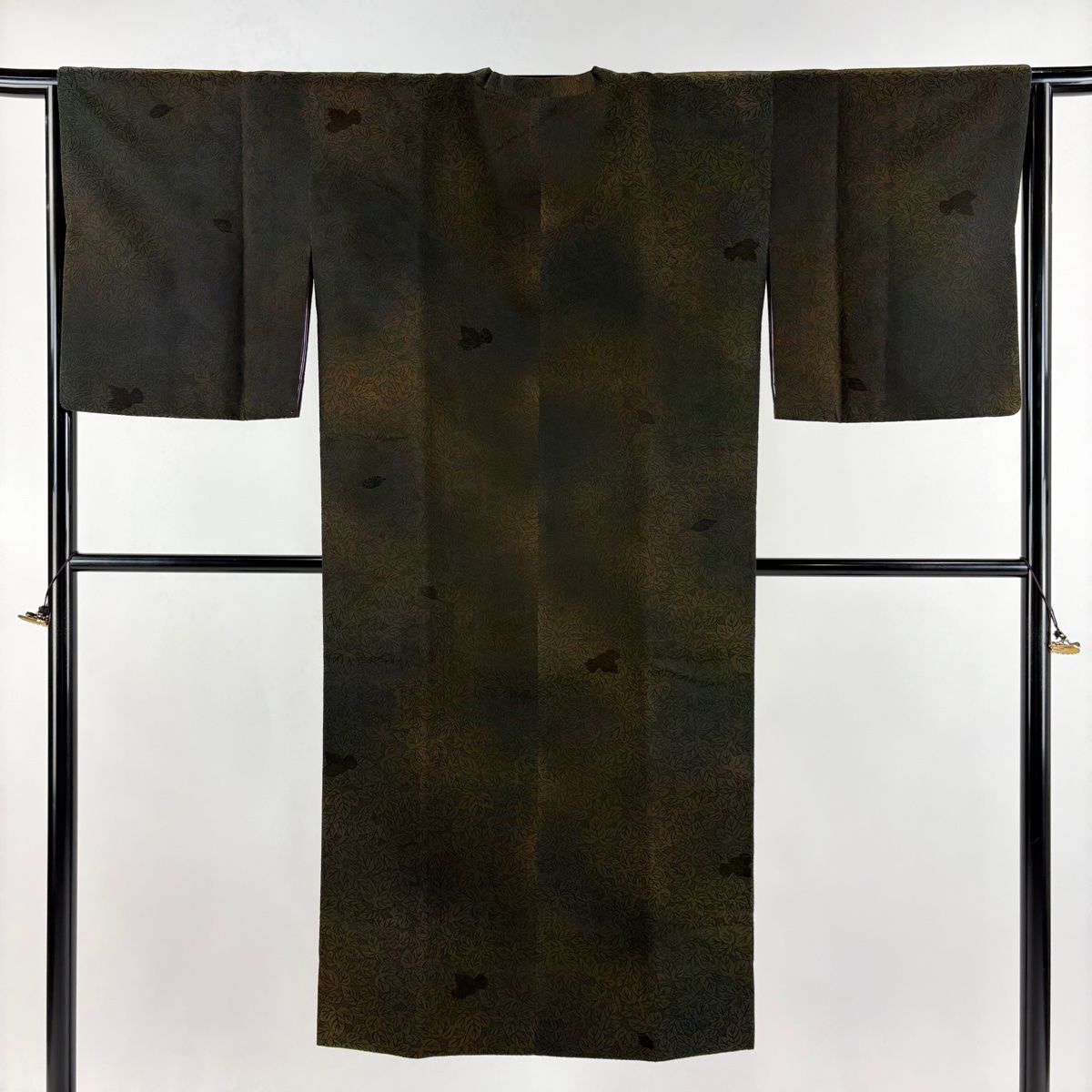 道行 身丈131cm 裄丈65cm M 和装コート 角衿 葉 焦茶色 正絹 名品