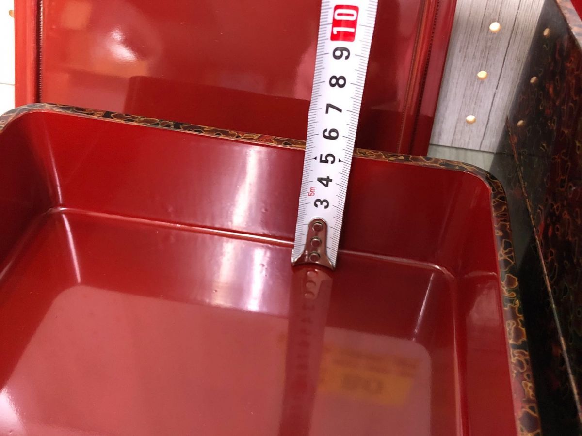 3-△津軽塗り 唐塗 三段重 重箱 漆器 伝統工芸 箱付き 高級美術