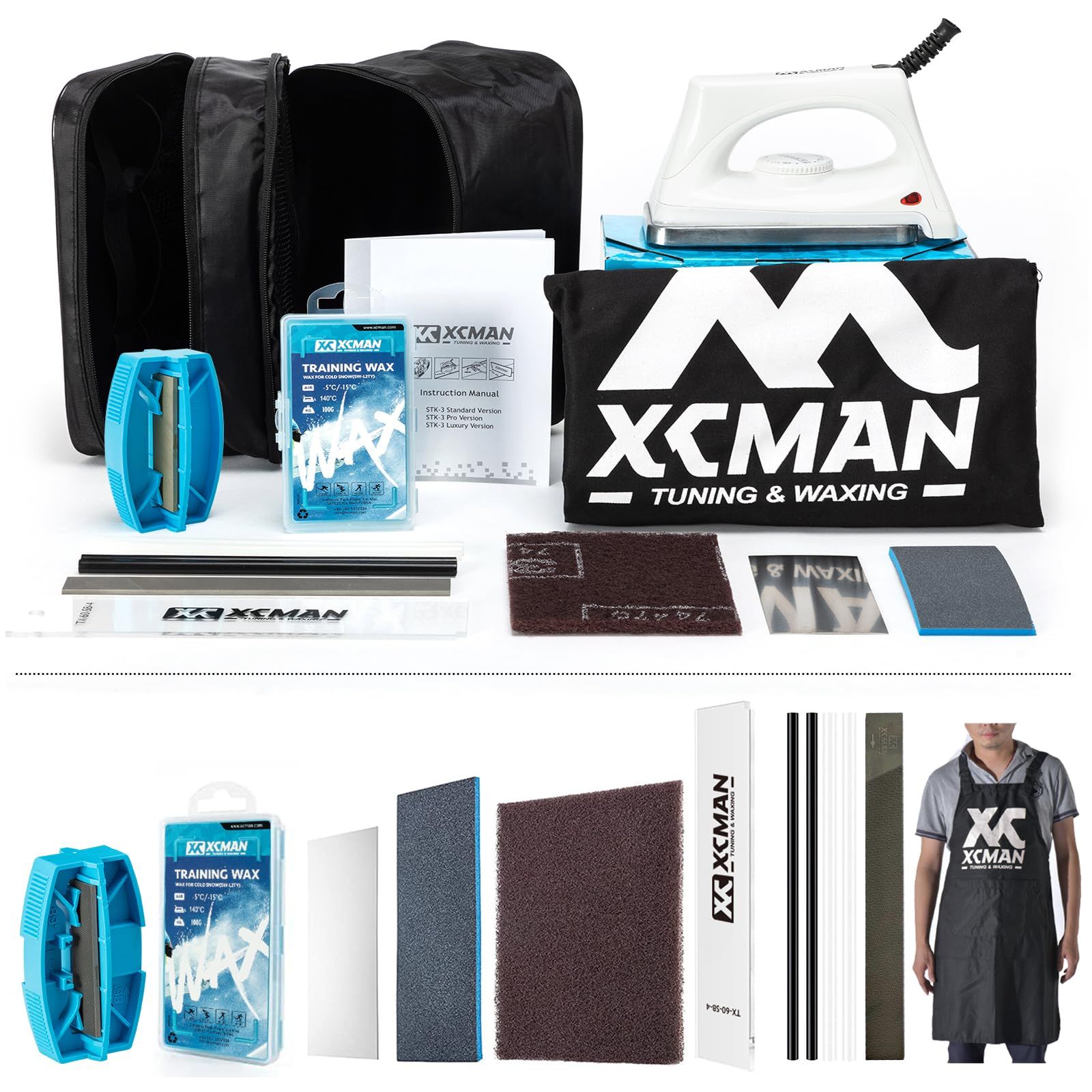 スキー・スノーボード XCMAN チューニング＆ワクシングキット（ワクシングアイロン、ユニバーサルワックス、エッジチューナー、ブラシ、ワックススクレーパー、Ptex付き