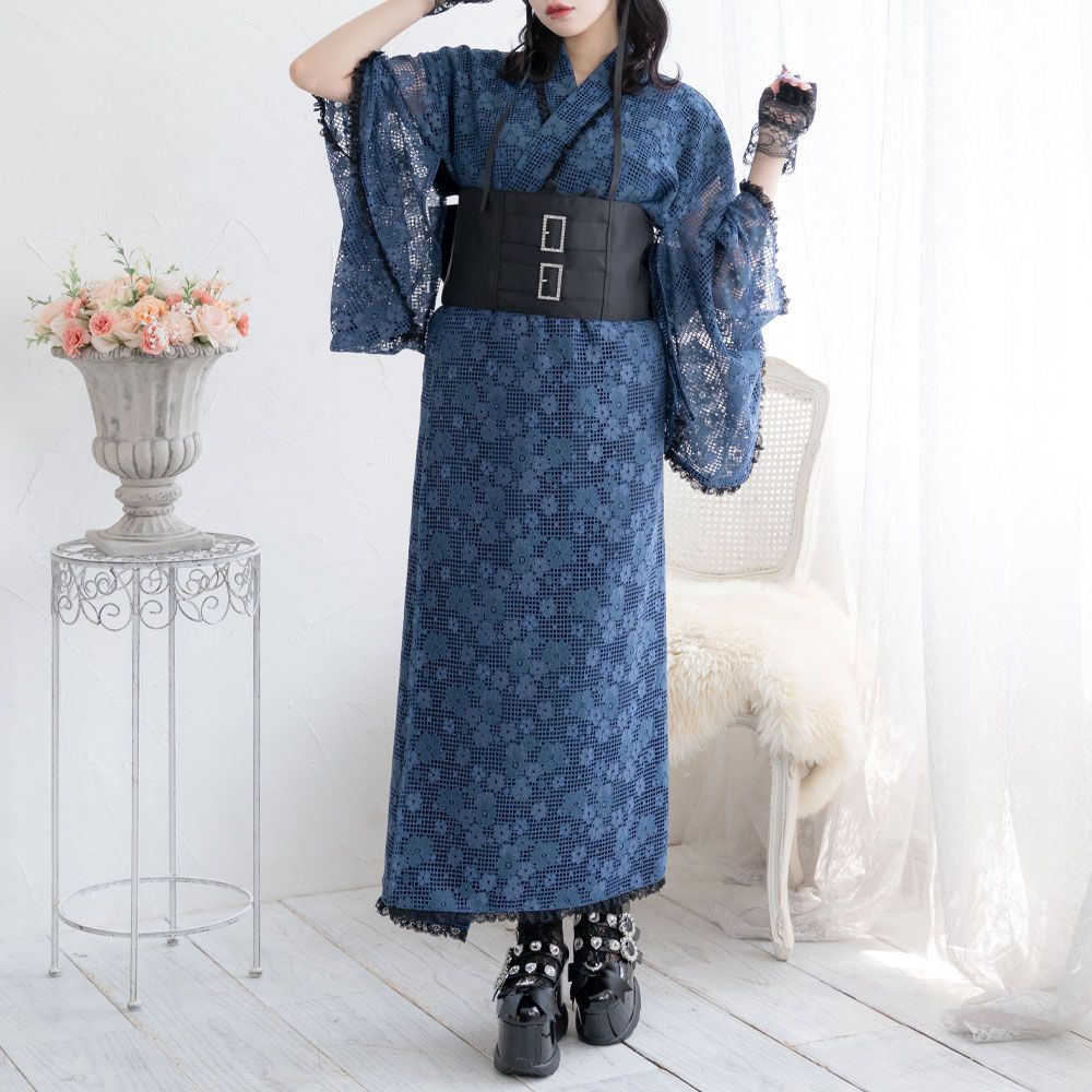 夢展望公式 [新品未使用] 総レースセットアップ浴衣 [ネイビー] 他