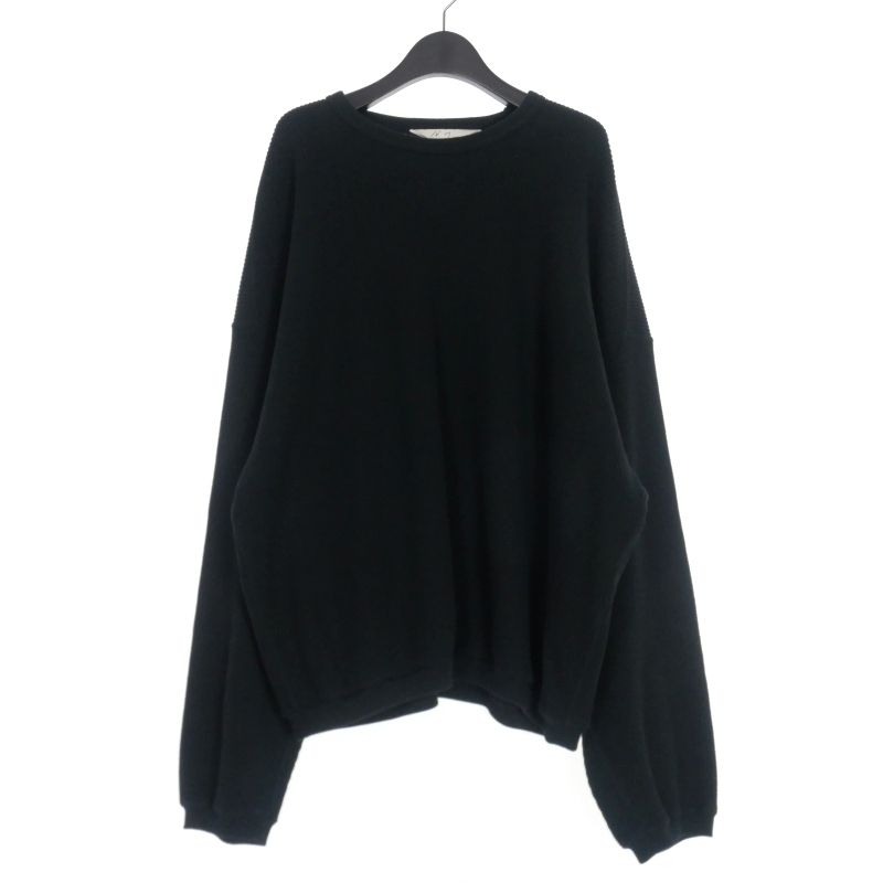 アンセルム ANCELLM  WAFFLE OVER LS ワッフルカットソー Tシャツ 長袖 1 ブラック 黒 ANC-CT04