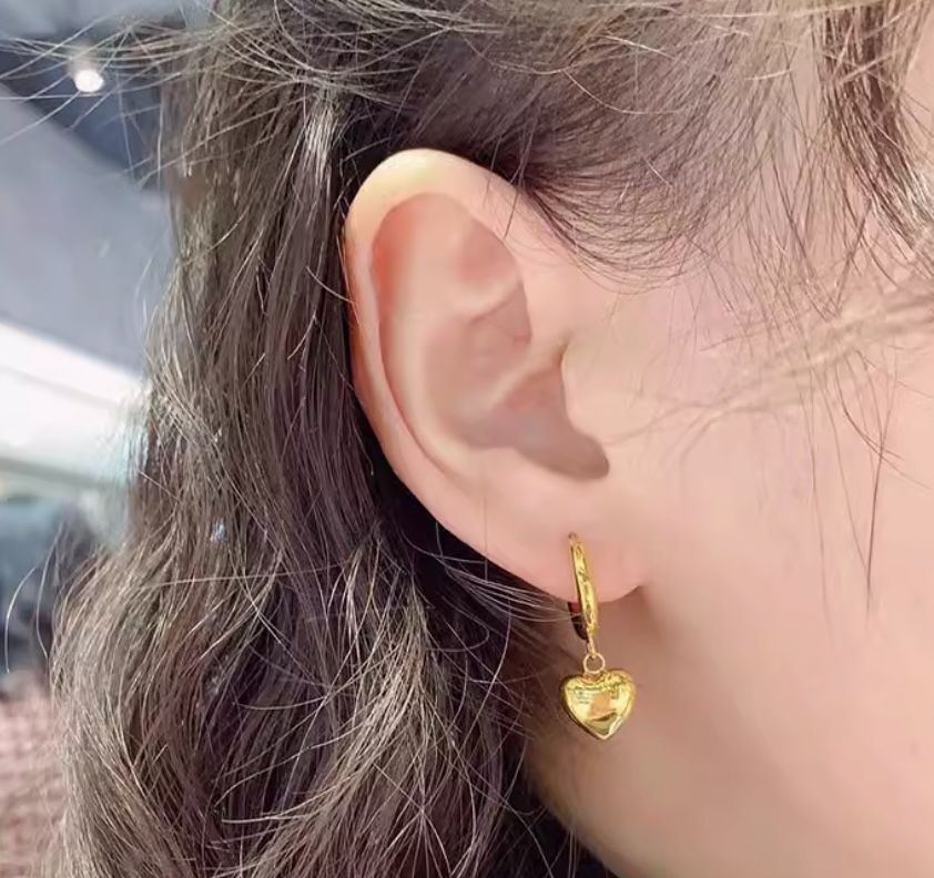 K18YG イエローゴールド ハート 中空 ピアス フープピアス リング  