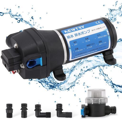NEWTRY給水排水ポンプダイヤフラムポンプ自吸式ウォーターポンプポンプRV水道水ポンプ自動スイッチ大流量17L|min 24V