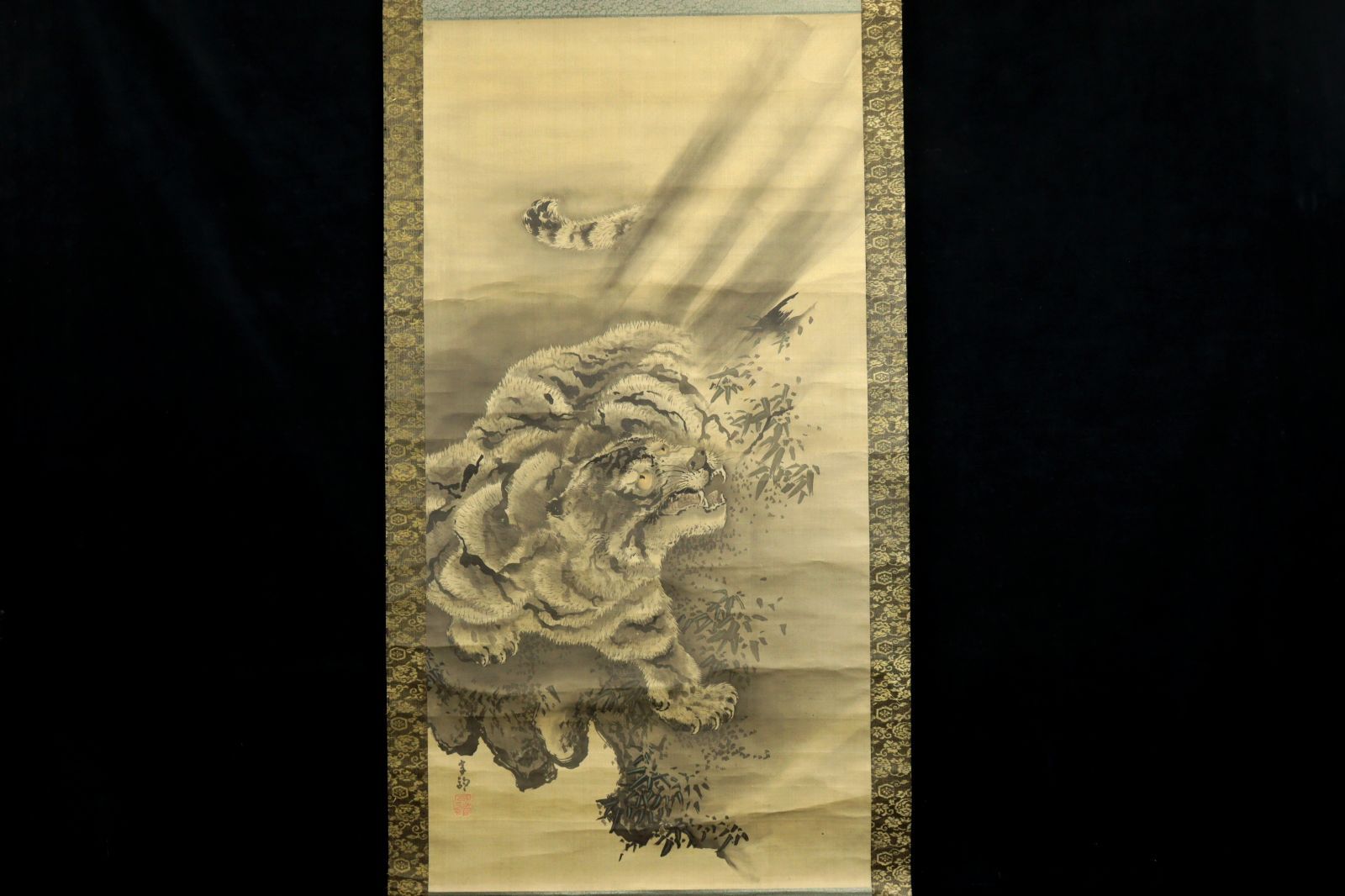 中国古美術・純手描き白菜図三尺画芯・水墨彩色画・斉白石印款