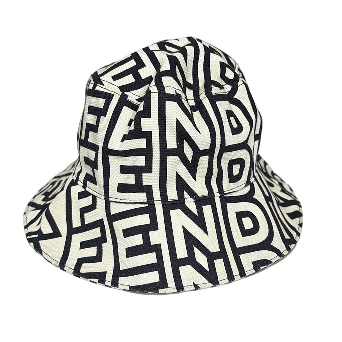 FENDI フェンディ ハット 58 - FX910 AMVS アイボリー×黒 ×MARC JACOBS ロゴ総柄 コットン