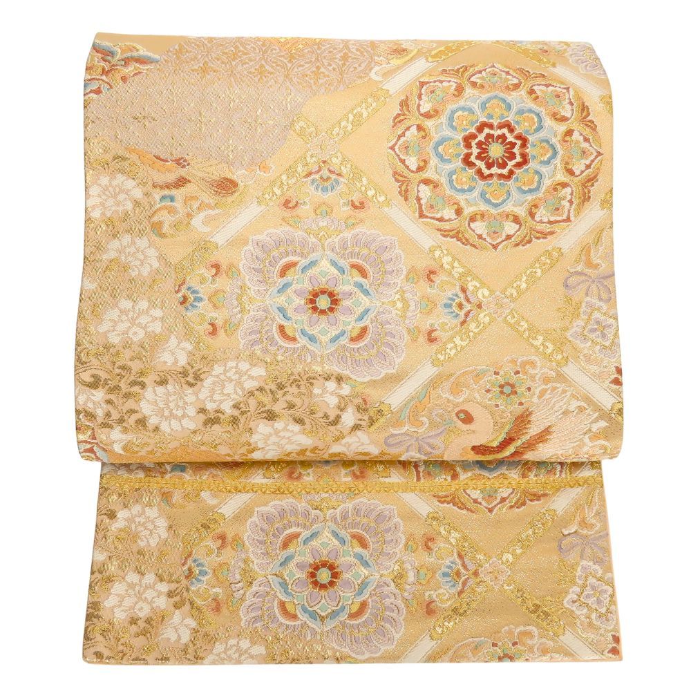 袋帯 純金箔 正絹 金銀糸除く ゴールド 鳥柄 花柄 華やか 和装 呉服 和服 きもの レディース 女性