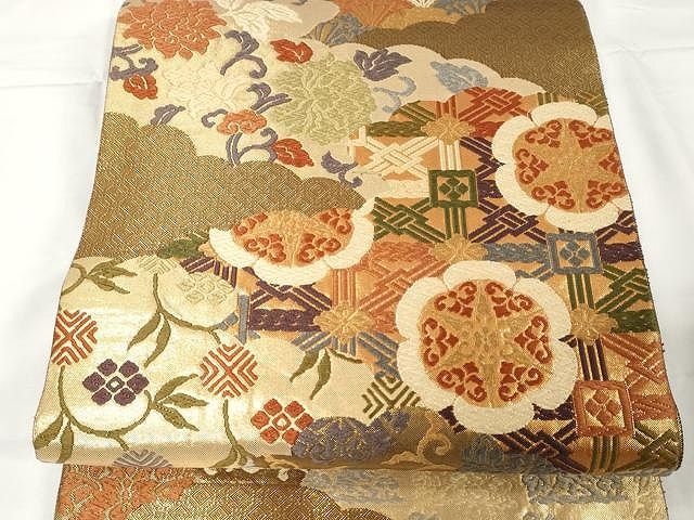 平和屋着物○佐賀錦 六通柄袋帯 唐織 吉祥花唐草文 金糸 正絹 逸品