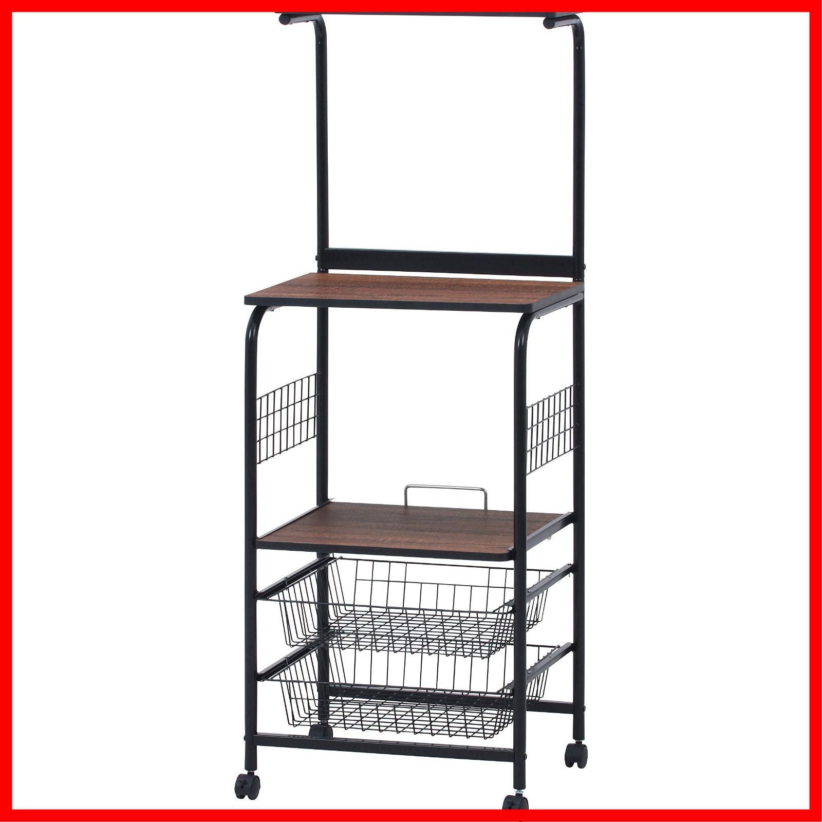 レンジ台 不二貿易 キッチンラック 幅51.5×奥行41×高さ140.5cm ブラック ブラウン スライド棚 収納 レンジワゴン キャスター付き 14637