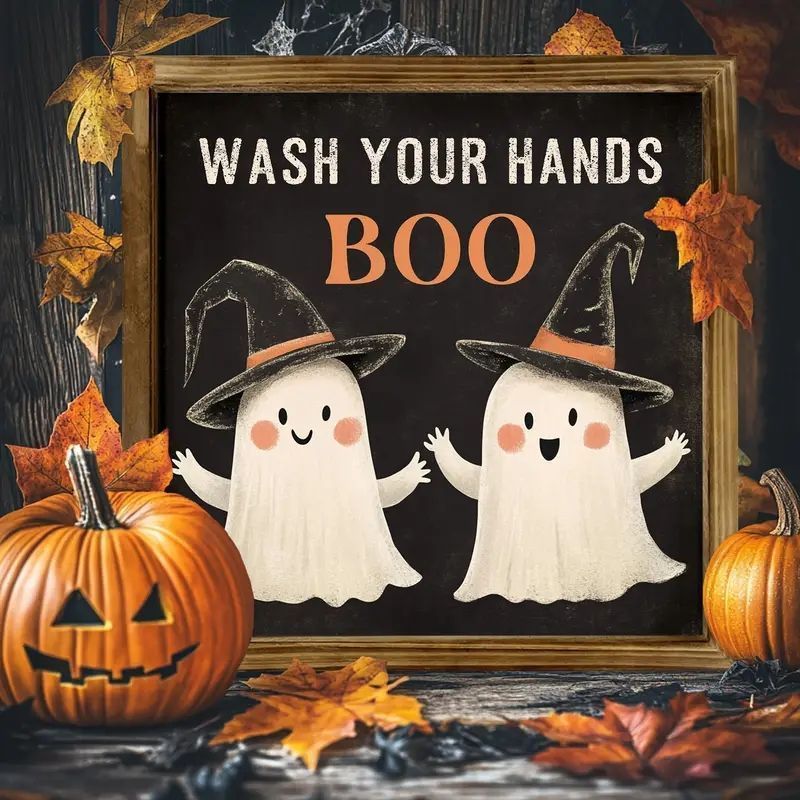 ハロウィーン スプーキー ゴースト 即 OK 木製 ウォール サイン - 素朴な手洗い BOO プラーク 魔女の帽子 ゴースト デコール 電気不要 多目的 吊り下げ アート ホーム キッチン バスルーム用 yunban581