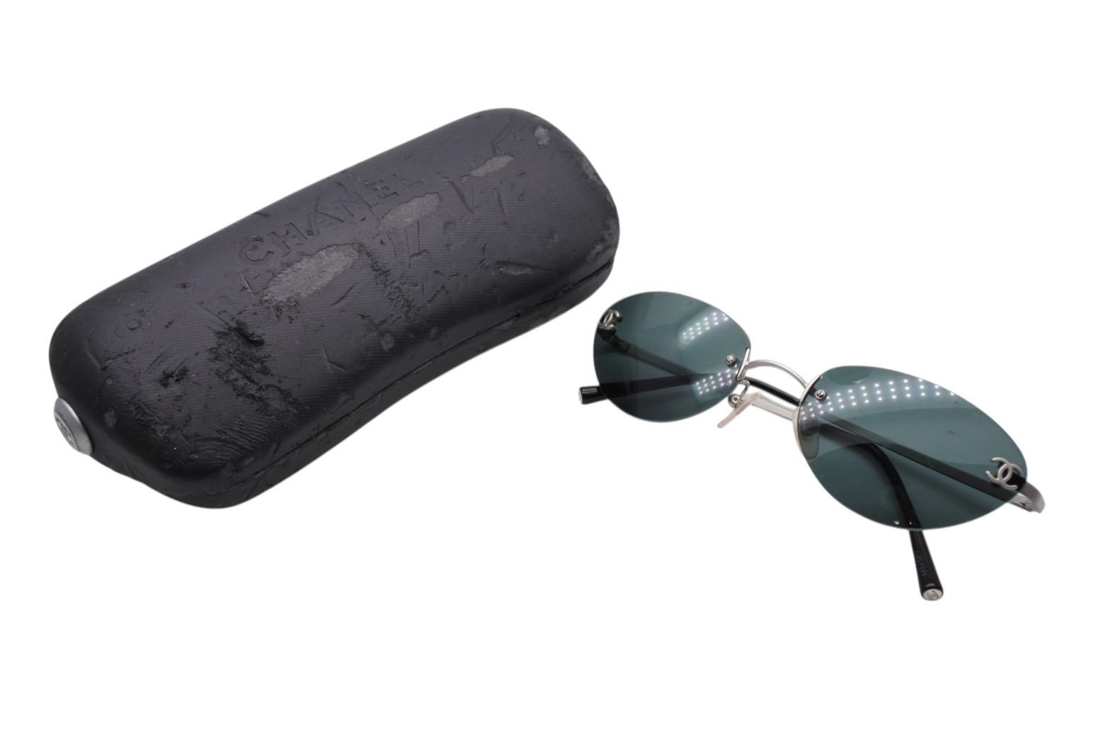 CHANEL シャネル ヴィンテージ リムレス サングラス 4003 c.103|71 サイズ53◻︎19 130 ココマーク シルバー ブラック 4b007431
