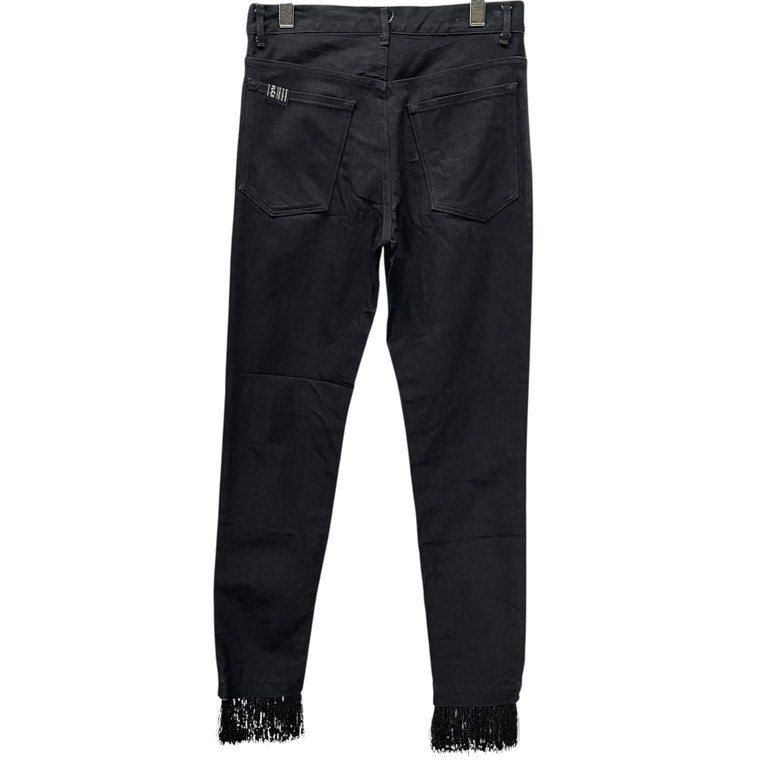 S’YTE Yohji Yamamoto ブラックデニムニークラッシュフリンジスリムパンツ スキニー ウエスタン ボトムス Yohji Yamamoto S'YTE Yohji Yamamoto ブラックデニムニークラッシュフリンジスリム