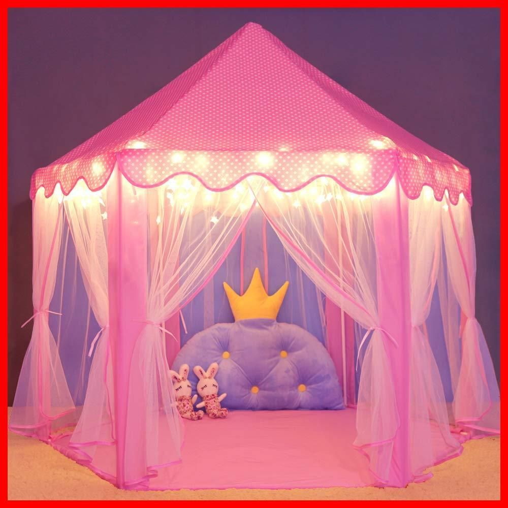 【特価】キッズテント Wilwolfer プリンセス城型 子供用テント キッズプレイハウス プリンセステント キラキラLEDスターライト付き 誕生日・クリスマスプレゼント・おままごと・おもちゃ-ピ