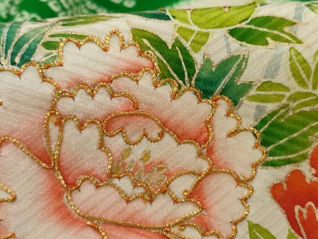 平和屋着物□豪華振袖 駒刺繍 絞り 花蝶文 金彩 正絹 逸品