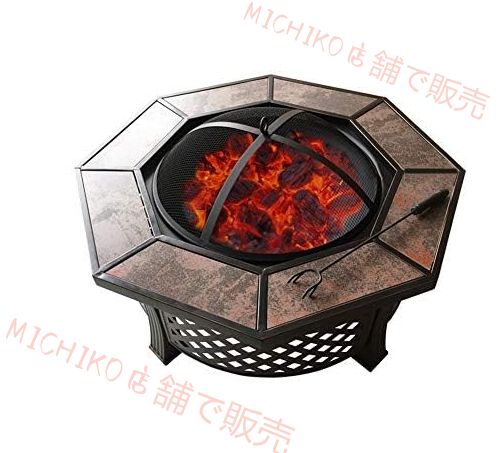 ファイヤーピット バーベキューコンロ 焚き火台 バーベキューコンロ 焼肉 テーブル 火ピットボウルコートヤード八角形のセラミックバーベキュー表木炭屋外バーベキューコンロの家庭用屋内暖房の 焚火台