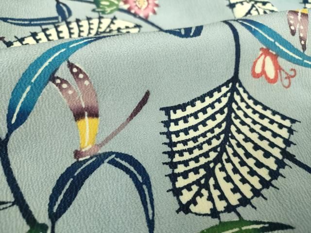 平和屋着物○希少 伊差川洋子 本場琉球紅型 小紋 蜻蛉 草花文 正絹