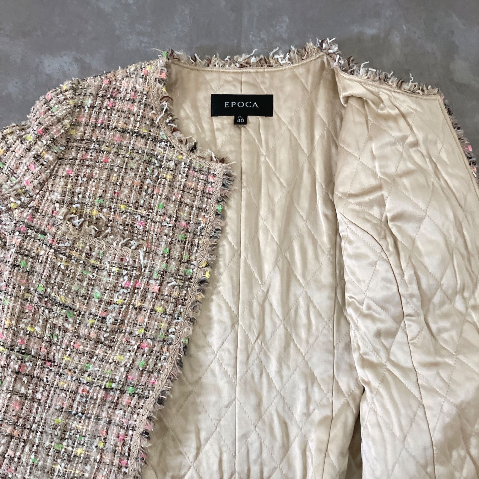 EPOCA エポカ ツイード ノーカラー ジャケット コート 40 M相当