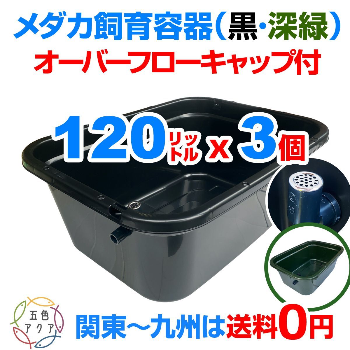 【新タイプ】メダカ飼育ケース 120㍑x2個 黒/濃緑選択可 オーバーフロー付 新タイプ】メダカ飼育ケース 120㍑x2個 黒/濃緑選択可 オーバーフロー