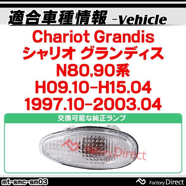 ll-mt-smc-sm03 スモークレンズ Chariot Grandis シャリオ グランディス (N80,90系 H09.10-H15.04 1997.10-2003.04) LEDサイドマーカー (ON-OFF点滅) LEDウインカー 純正交換