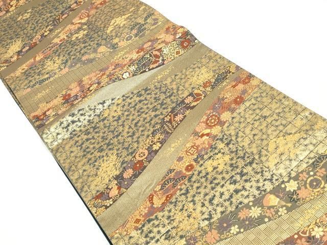 正絹　美品　唐織　袋帯 袋帯 黒地 華紋 花唐草 帯 唐織 極上 新品 正絹 金糸 銀糸 六通