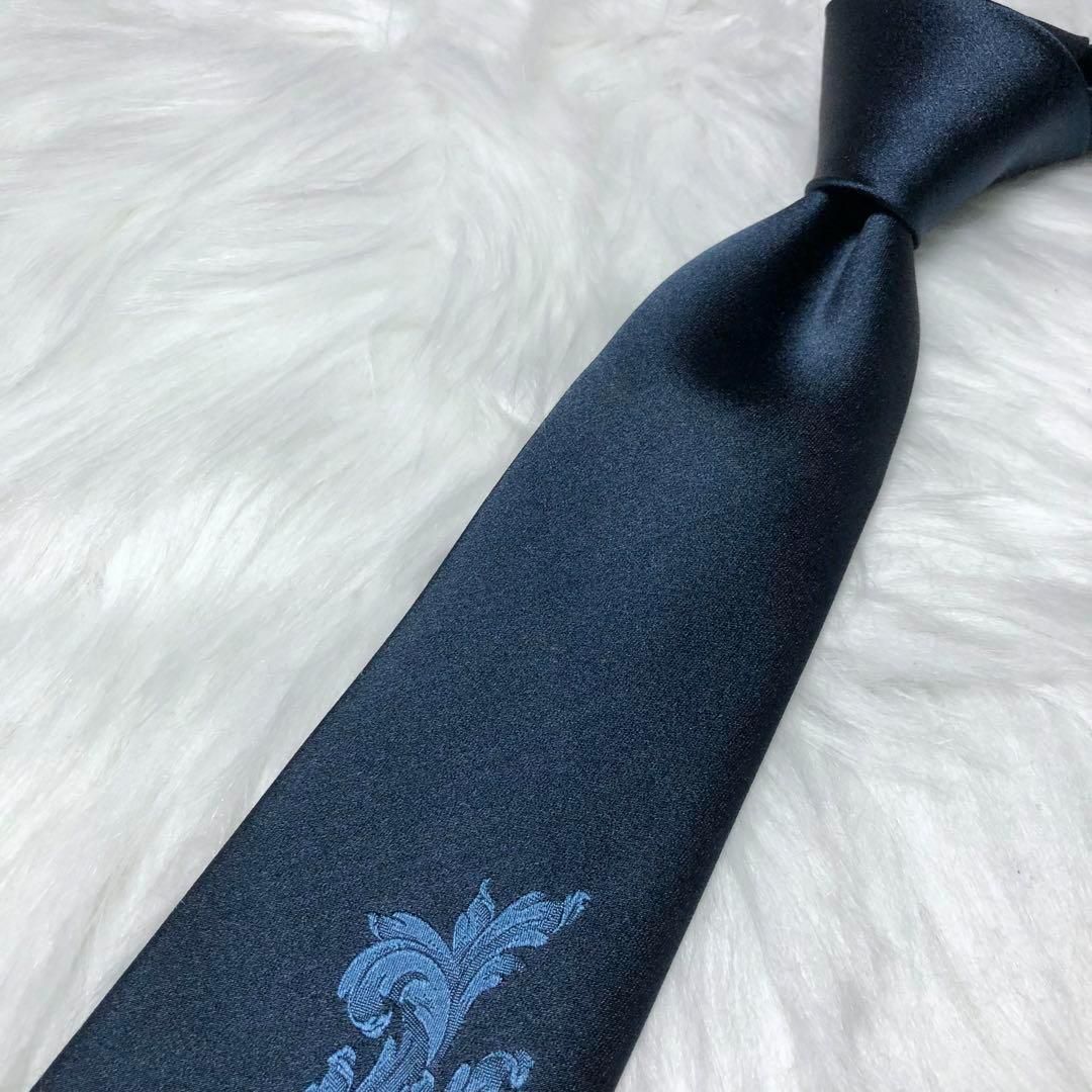 【美品】ドミニクフランス ネクタイ ポードゥソワ スリークラウン 花柄 ネイビー 美品】Dominique France ドミニクフランス ネクタイ ポードゥソワ