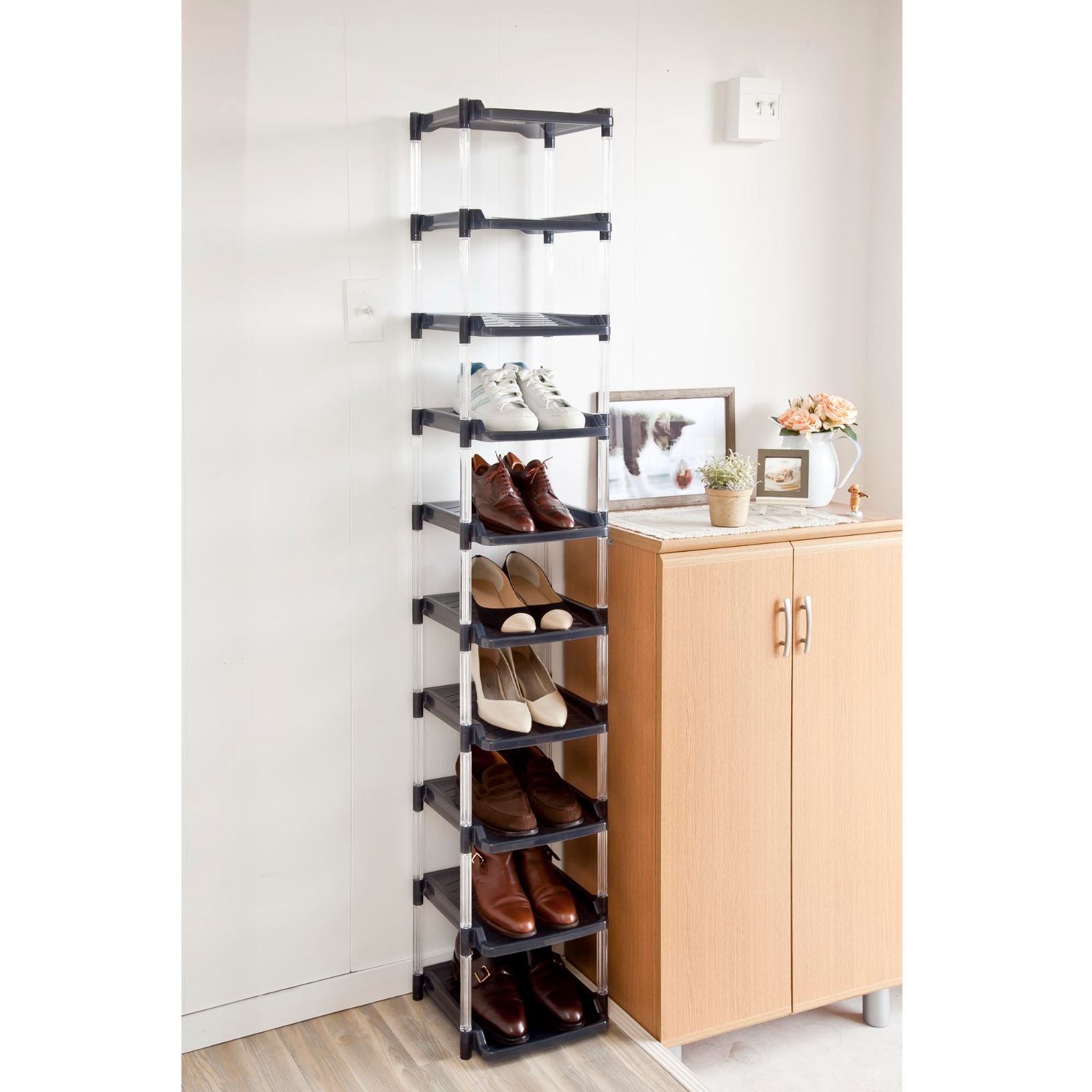 新発売鳥用【数量限定】10段 大容量 スリム 収納 グレー】シューズラック 靴箱 シューズラック10段 クリスタル 省スペース日本製 平和工業【たっぷり収納 トレイルランニング