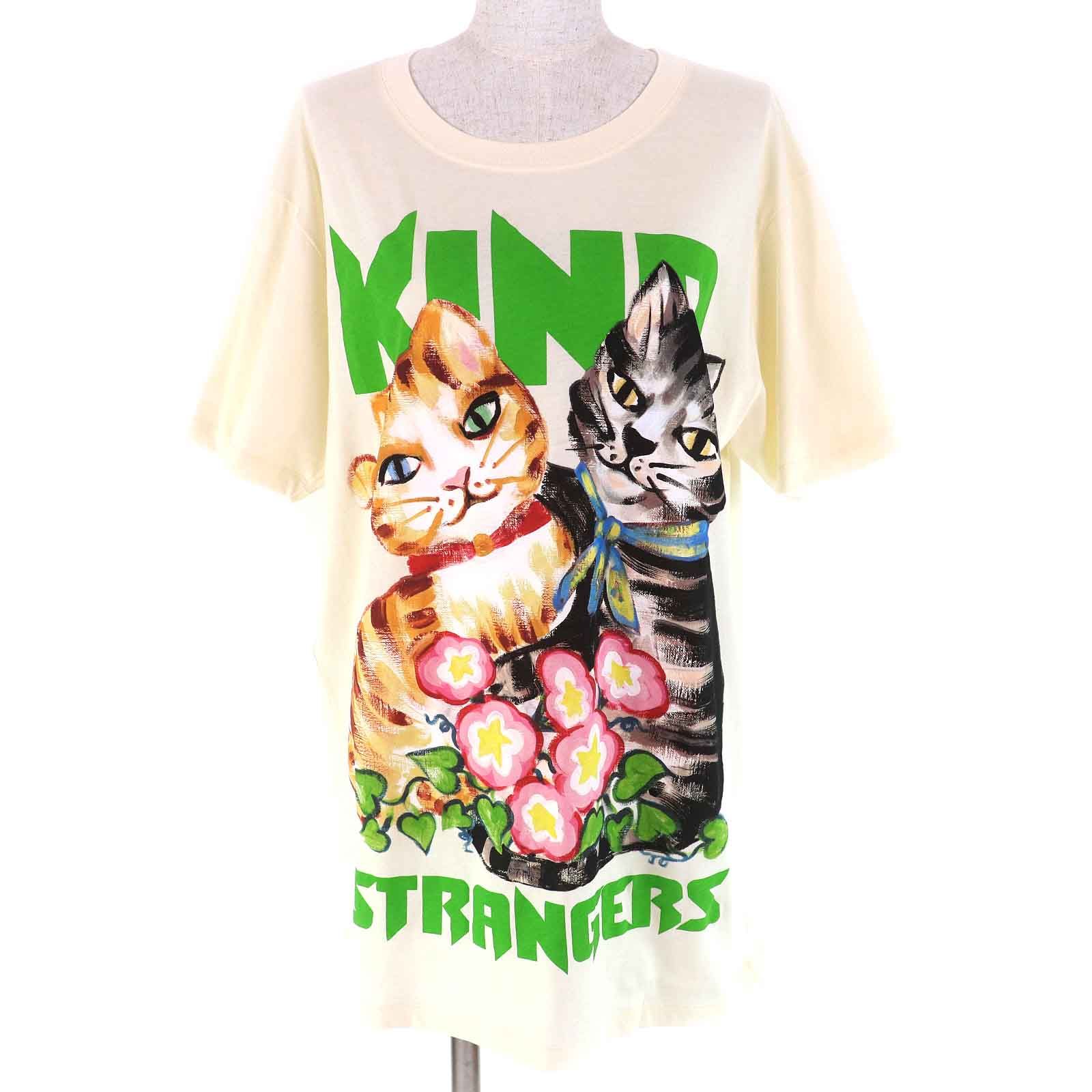 グッチ GUCCI 猫Tシャツ 492347 ホワイト コットン メンズ 半袖Tシャツ