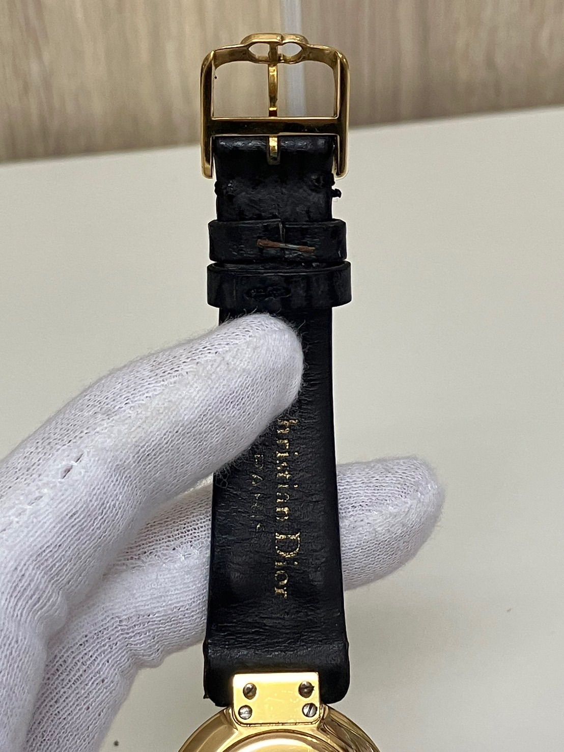 稼動品クリスチャンディオールDior 黒文字盤ローマンゴールド腕時計